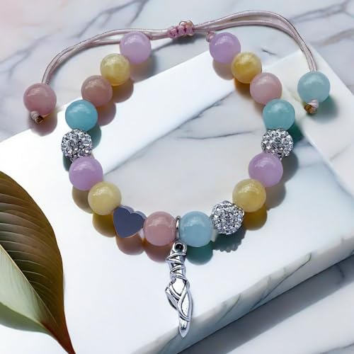 Image of DOLON Colorful Stones Handmade Crystal Ballet Charm Bracelet First Recital Stage Performance Dance Competition Encouragement Gift for Her