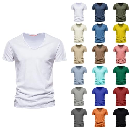 TianGiKi Mens White T Shirts V Neck Short Sleeve Summer Tee Tops Casual Solid Color Classic Basic Athletic Workout Gym Tees