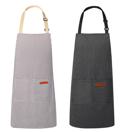 2 Pack Aprons for Women with Pockets, Kitchen Cooking Apron for M...