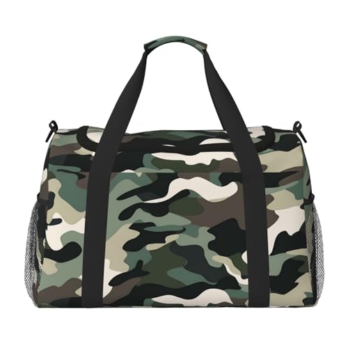 Duffle Bag Green Grey Black Camo Print Travel Duffel Bags for Men Women with Adjustable Strap Carry on Gym Bag Overnight Weekender Bag