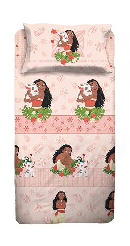 Oceania - Juego de sábanas para Cama Individual, Juego de sábanas de Disney, sábana encimera, sábana Bajera Ajustable, Funda de Almohada, 100% algodón, Producto Oficial