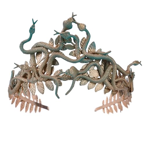 Bufeti Gold Medusa Snake Crown for Women, Greek Goddess Headdress Laurel Leaves Headband Halloween Masquerade Party Queen Headwear Cosplay Costume