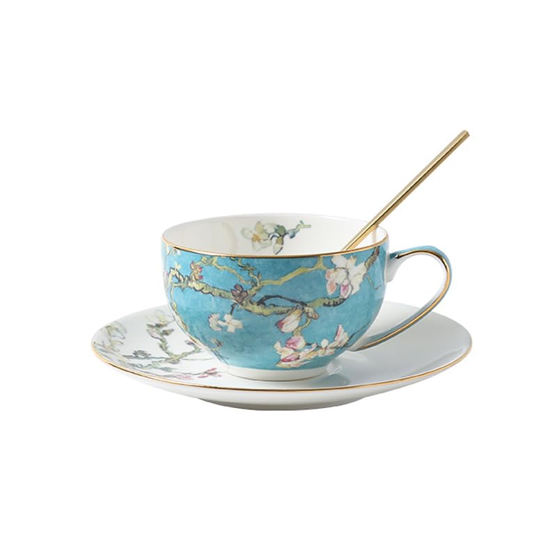 Set di tazze e piattini da caffè e tè in ceramica Apricot Tree Pottery set di tazze da caffè e piattini piatto per tazza da latte e succo regalo di compleanno per ufficio e casa