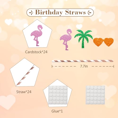 Pitillos de papel dorado rosa para fiesta hawaiana x24 miniatura 2