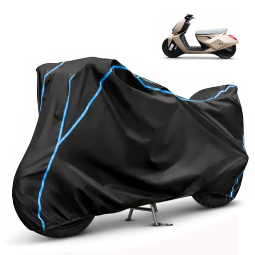 Image of Compatible with TVS Vision Iqube Waterproof Two Wheeler Scooter Body Cover Water Resistant, Heavy Duty, UV Rays, Dust & Scratch Protection for All-Modal & Variants (Black,Sky Blue Piping)