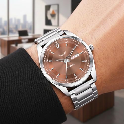Image of LOUIS DEVIN Stainless Steel Chain Analog Wrist Watch for Men with Day and Date Display (Black /Blue /Brown /Silver Dial) | LD-GR405-CH