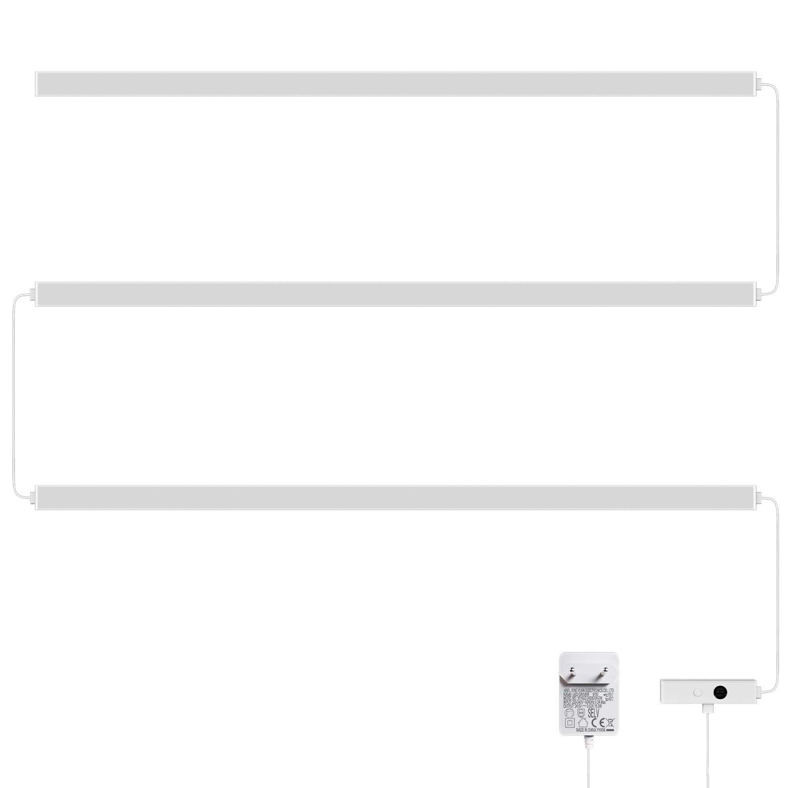 ENUOTEK Oświetlenie szafki 60 cm z czujnikiem ruchu, płynną regulacją jasności, oświetleniem LED pod szafką 10 W 800 lm, 5 opcjami kolorów oświetlenia, 3 lampami