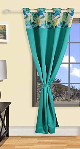 Image of Swayam 100% Blackout Polyester Long Door Curtain for Living Room & Bedroom | 9 Feet | Room Darkening Curtain with Eyelets | Pack of 1 | Solid Design - Turquoise