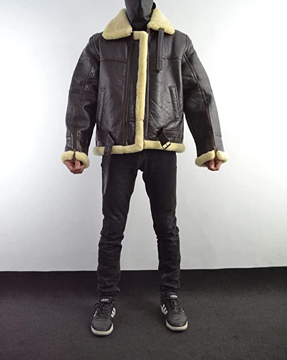 Shearling Brown Leather Coat Genuine Sheepskin Leather Coat with Artificial Fur B3 Bomber Leather Coat Aviator Coat for Men (as1, alpha, 3x_l, regular, regular, Dark Brown)2
