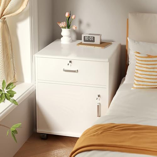 WYRNOBRX Mesita De Noche Madera Mesa De Cabecera Altas con 1 Cajón con Puerta Cajonera Moderna Armario Rústico Espacio Almacenamiento Mesitas Auxiliares Ruedas Dormitorio,Blanca,L15*W13*H23
