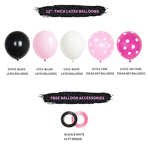 Image of ANSOMO Black and Pink Latex Balloons, 12 inch Thick Polka Dot Balloons, 60 Pcs (Pack of 3)