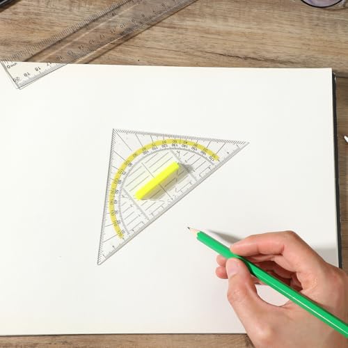 WJIAAA 1x Geodreieck 2x Lineal 3 teiliges Zeichnung Set, Lineal 15x20 cm, Geodreieck Enthält Winkelmesser mit Griff, Geometrie Zubehö Ideal zum Zeichnen Kartografieren Modellieren