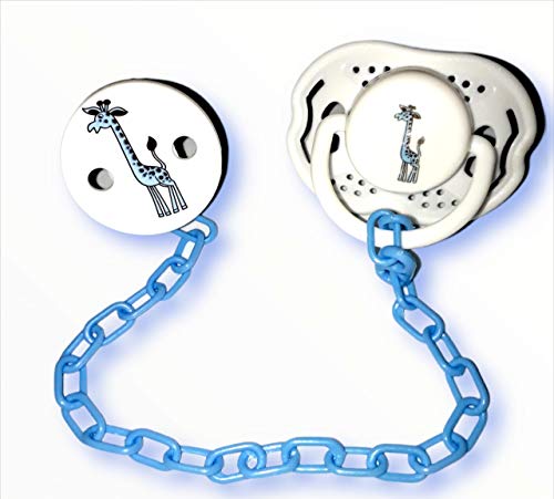 Prendedor para chupeta Boton GIRAFA correntinha AZ SONNE, Sonne, AZUL