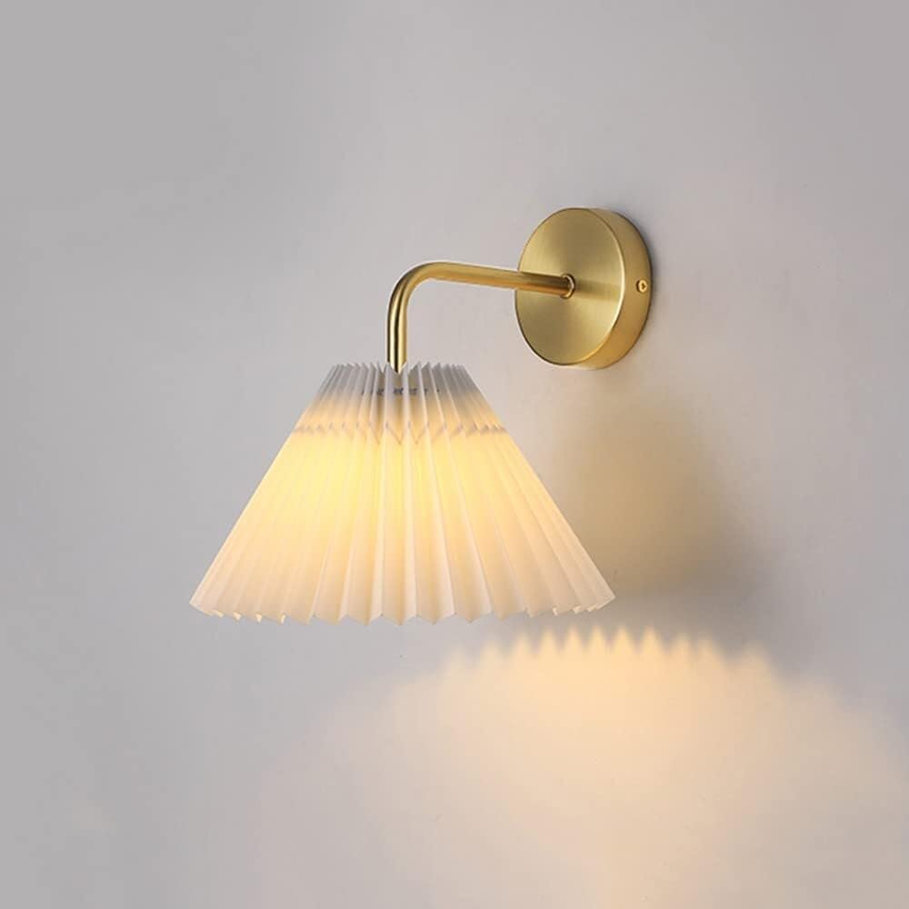 MESOVFCA Gold Fabric Wall Sconce - Elegant Pleated Shade Wall Lamp for Bedroom & Living Room, E27 Max 40W, Apricot Finish(White)
