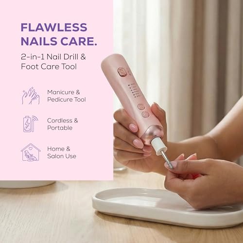 Image of Aerowave Precision Pro Nail Drill & Polisher | Professional Nail Care Tool for Home | Manicure & Pedicure | Shape, Trim & Polish | 5 Speed, 8 Attachments | Rechargeable Type-C | Men & Women