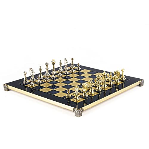 Échecs Staunton Manopoulos métal bleu pour partager la passion des grands maîtres