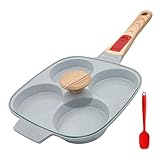 RANXINGST 目玉焼き フライパン 蓋付き 四つ穴 ガス火・IH対応 くっつかないセラミックコーティング＆取っ手の取れる 仕切りパン PFOA PFOS フリー マルチ朝食パン ブルー