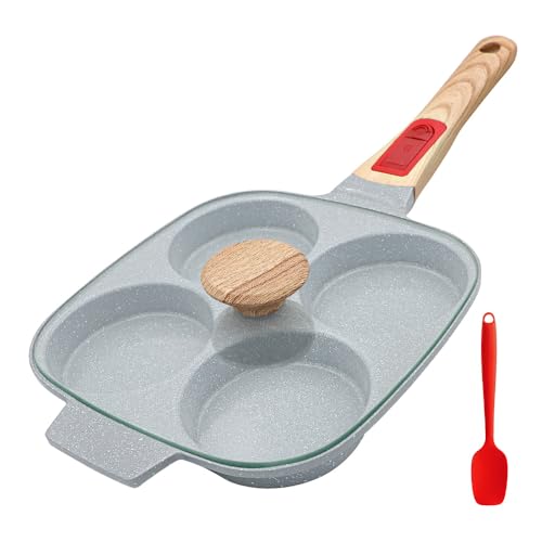 RANX INGST Ceramic Egg Frying Pan with Lid, Nonstick 4 Cup Fried Egg Pan with Detachable Handle, Omelette Pan Induction Compatible - Blue