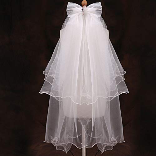 Handmade Double Layer Flower Girls Wedding Veils for Bowknot3