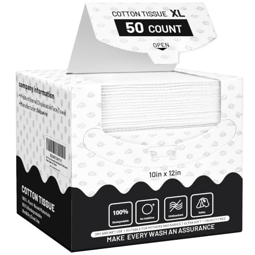 Disposable Face Towels XL 1012 50 Count Ultra Soft Thick Biodegradable Facial Towels Plant Fiber Dry Wipes for Sensitive Skin Makeup Remover & Face Cleansing Skin Friendly Washcloths for Travel