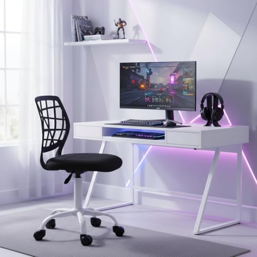 FurnitureR Moderner ergonomischer Bürostuhl, Verstellbarer Computerstuhl, Drehstuhl ohne Armlehnen, für Jugendzimmer und Büros, Macaronschwarz