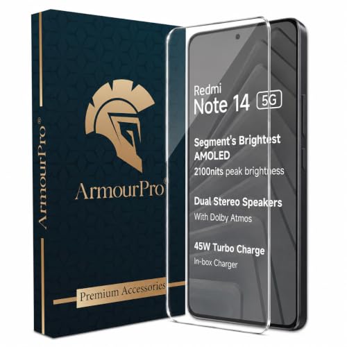 Image of ArmourPro 3D Borderless Tempered Glass for Redmi Note 14 SE and Redmi Note 14, HD Clear Curved Edge to Edge Screen Protector, 9H Hardness, Oleophobic Coating, Case Friendly | Pack of 1