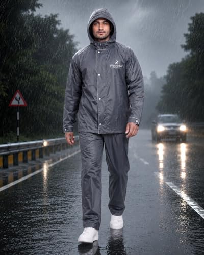 Image of TAGDO Rain Coat for Men Waterproof for Bike Rider with Zipper and Button and Adjustable Hood along with inner pockets | Rain Suit for Men & Women | Jacket & Pants with Carry Bag (2073)