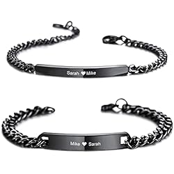 Pulsera De Oro Con Nombre Grabado MunkiMix - Juego de 2 pulseras de pareja personalizadas con nombre grabado para hombres, mujeres, novios, barra de acero inoxidable, enlace ajustable, relación amorosa