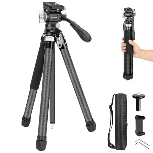 Koolehaoda Video Travel Tripod, 63" Lightweight Carbon Fiber Camera Tripod with 360° Panorama Fluid Head, Quick Release Leg Setup for Travel, Video, Live Streaming, Vlogging by koolehaoda - Used condition - US$72.57