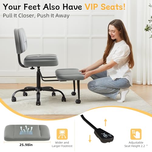 Image of Criss Cross Legged Office Chair with Wheels,Swivel Meditation Chair for ADHD,Ergonomic Cross Legged Desk Chair with Thicken Adjustable Footstool,PU Sitting Fidgeting Kneeling Chair for Home Yoga Grey