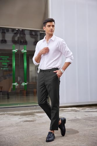 كوفاندي بنطلون رسمي بقصة كلاسيكية للرجال بواجهة مسطحة مستقيم مقاوم للتجاعيد بخصر قابل للتوسيع بنطلون بدلة