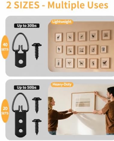 COMFRTX (2 Sizes, 140PCS) D-Ring Picture Hangers with Screws Kit,Heavy Duty - 1