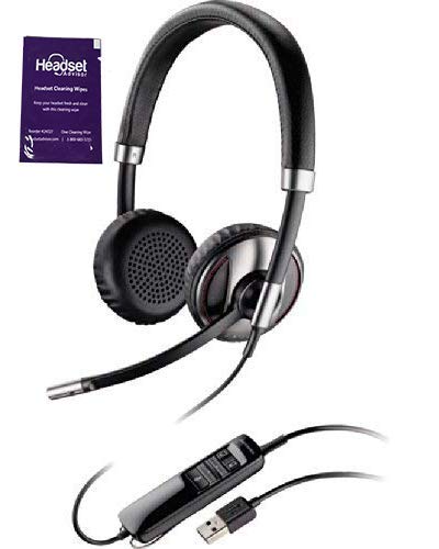 Plantronics Blackwire C725 USB Wired Headset with ANC Bundle with Headset Advisor Wipe (Renewed)