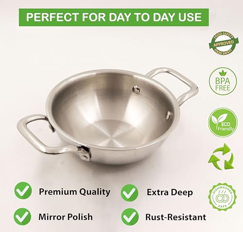 Wok acero inoxidable 28 cm Triply Kadhai antiadherente miniatura 3