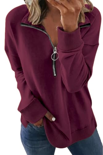 Image of NEYOUQE Womens Fall Winter Fashion Sweatshirts Quarter Zip up pullover Polo sweatshirt women casual trendy crewneck tops