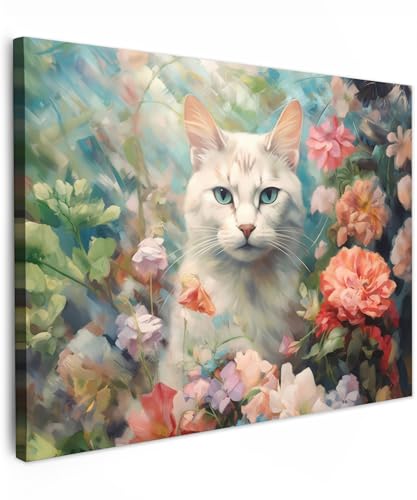 MuchoWow© Quadros decoração sala 80 x 60 cm quadros decoração quartos telas decorativas para quartos modernos gato - flores - rosa - natural