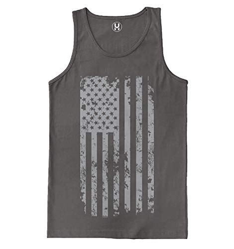 Haase Unlimited Silver American Flag - USA Patriotic Freedom Men's Tank Top (Charcoal, Large)