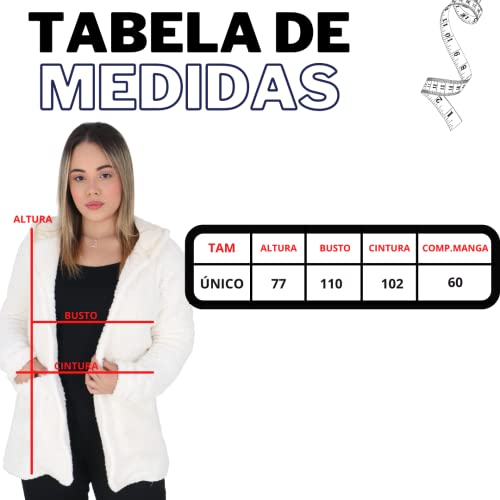 Casaco Feminino Teddy Sobretudo Pelinho Pelúcia Blogueira com Capuz Tamanho:Único(Veste 38 Ao 46);Co