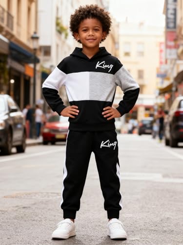 Image of Boys Sweatsuit Long Sleeve Color Block Hoodie Sweatshirt and Jogger Pants 2PC Sets Fall Clothes (Sizes: 4-8)
