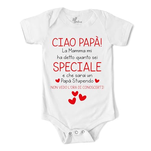 MyFirstwo Body Neonato Festa del Papa' - Mamma mi ha detto che sei Speciale - Tutina Manica Corta 100% Cotone Morbido, Simpatica Idea Regalo Annuncio Nascita Maschio e Femmina Baby Shower 0-6 mesi
