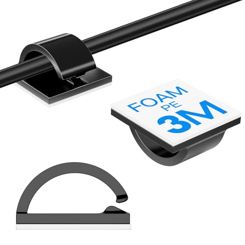 60Pcs Adhesive Cable Clips Black Small Cord Holder Cord Clips for Dash cam Ethernet Cable Christmas Lights USB Phone Chargers The Wall Desk nightstand Car