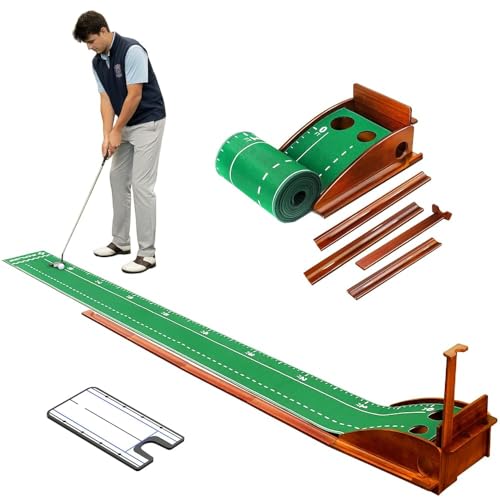 SAPLIZE Putting Mat with Automatic Ball Return, Golf Practice Putting Green with Putting Mirror...