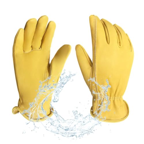 Intra-FIT Water-Resistant Cowhide Leather Driver Gloves Garden Gloves, Perfect for Truck Driving Warehouse Household General Work