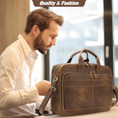 Image of Jack&Chris Full Grain Leather Briefcase for Men, Business Messenger Bag Laptop Bag Attache Case, Fits 15.6 Inch Laptop
