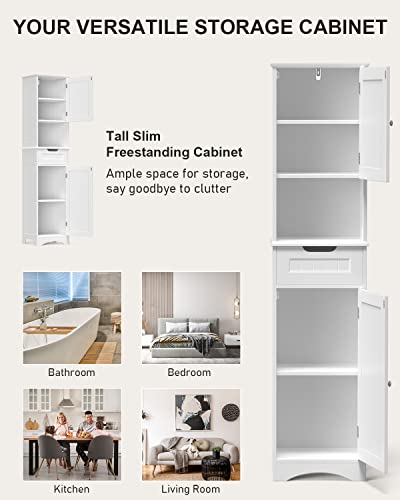 Gizoon 67" H Bathroom Storage Cabinet Organizer W/ 2 Doors & 1 Drawer, Tall Slim Freestanding Linen Tower W/Adjustable Shelves For Home, Versatile, Anti-Tipping #TOP5