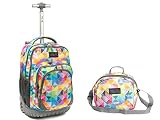 Tilami Rolling Backpack Laptop 18 inch with Lunch Bag, Plaid