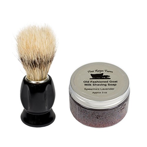 Free Reign Farm Spearmint & Lavender 3 Ounce Old Fashioned Goat Milk Shaving Soap with Brush