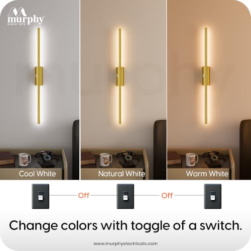Image of Murphy Slim Ray LED Wall Light for Home Decor | 12W 3 Color Changing Wall Lamp | Warm White, Natural White & Cool White | Aluminium Body | 1200 Lumens | Gold Finish | 2 Year Warranty | Pack of 1