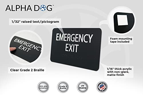 ALPHA DOG ADA SIGNS - Emergency Exit Sign with Braille for Your Business, 4x8 Inch, ADA Compliant, Indoor or Outdoor, Easy Installation, Made in the USA, Black - Thumbnail 4