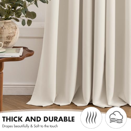 Image of MIULEE Beige White Blackout Bedroom Curtains Drapes 96 Inch Long 52 inchx96 inch | Grommet Top, Room Darkening Window Drapes, Privacy Protection, Thermal Insulated, Heat Blocking, Light Blocking
